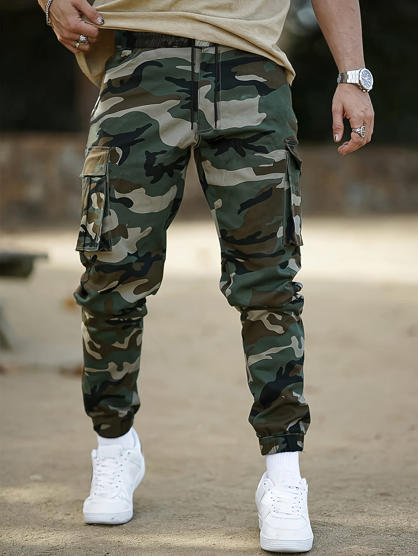 jiaabc Mens Camouflage Cargo Pants - Comfortable Cotton Blend, Multi-Pocket Design, Ideal for Casual Outdoor Settings & Streetwear