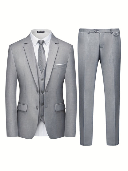 jiaabc 3-Piece Classic Solid Dress Suit Set - Single-Breasted Jacket, Vest, and Trousers - Formal Attire for Men, Perfect for Weddings, Job Interviews, and Business Meetings