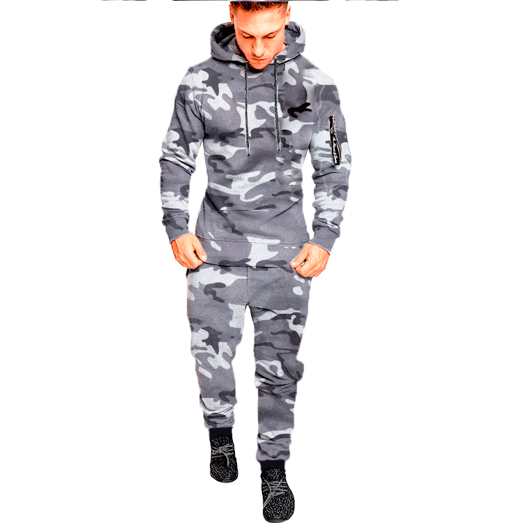 jiaabc New men's outdoor sports casual camouflage pullover sublimation camouflage set