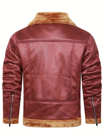 jiaabc Men's Pu Jacket, Chic Faux Leather Jacket For Fall Winter