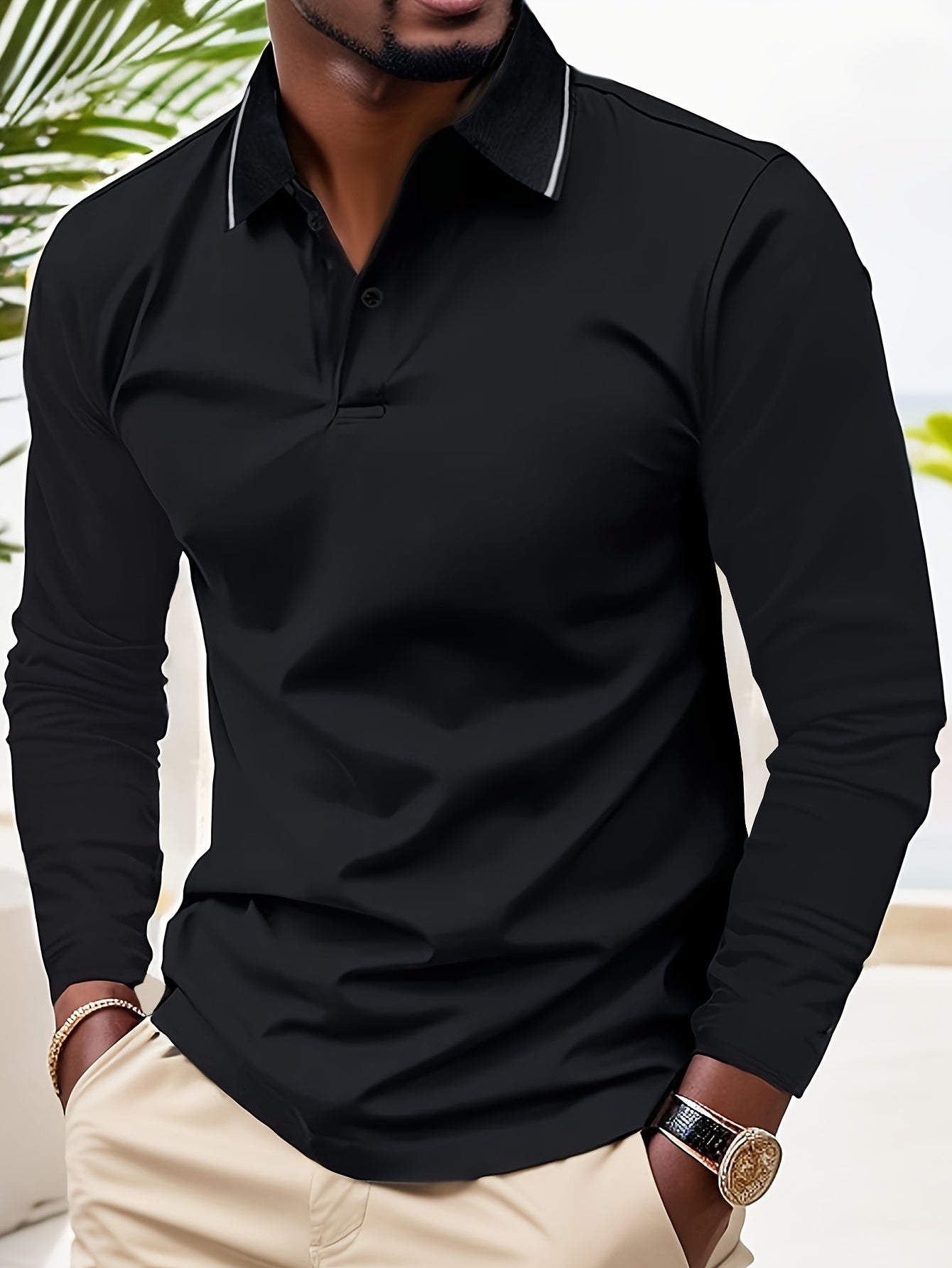 Fall Mens Outfits Men's Casual V-Neck Long Sleeve Rugby Shirt For Spring Autumn, Men's Clothing