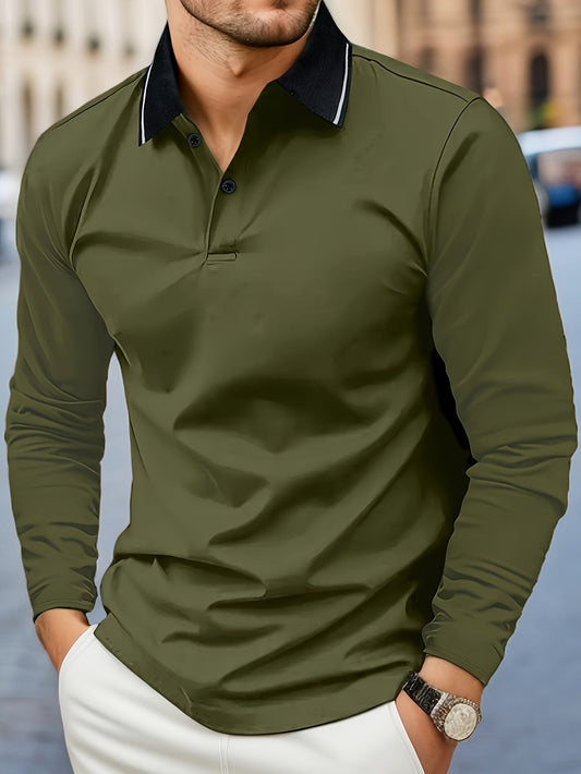 Fall Mens Outfits Men's Casual V-Neck Long Sleeve Rugby Shirt For Spring Autumn, Men's Clothing