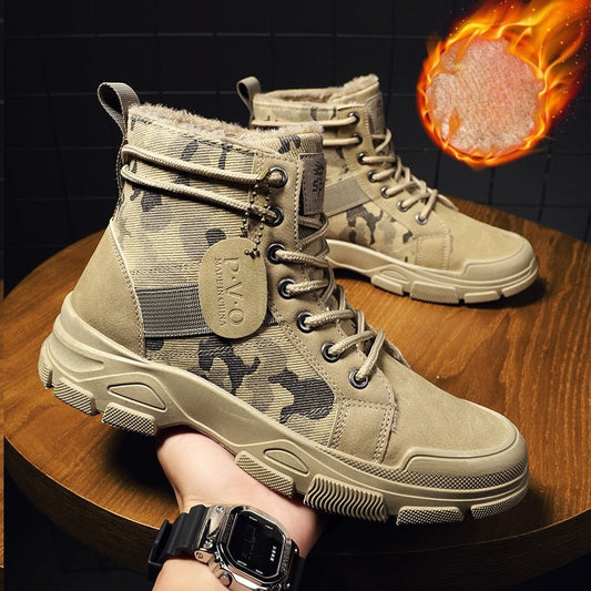 jiaabc jiaabc 2023 Outdoor Booties Men Desert Military Boots with Fur Autumn Winter New Camouflage Fashion Casual Martin Boots Male Platform Shoes