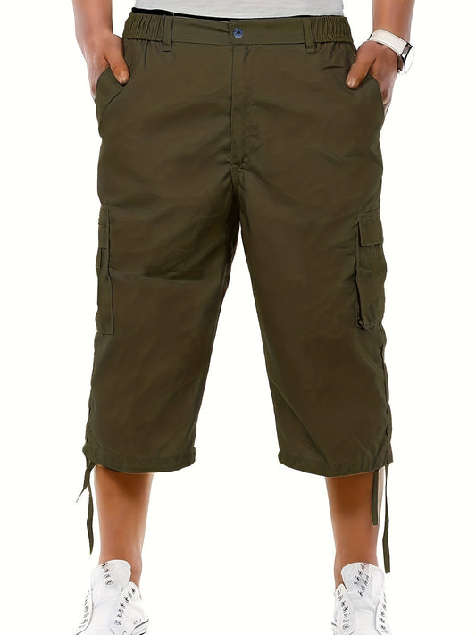 Men's Casual Cargo Shorts with Adjustable Drawstring Waist and Secure Zip Pockets - Comfort Fit for Outdoor and Summer Wear