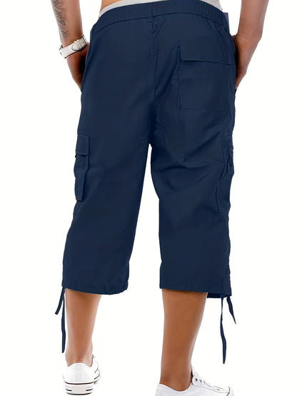 Men's Casual Cargo Shorts with Adjustable Drawstring Waist and Secure Zip Pockets - Comfort Fit for Outdoor and Summer Wear