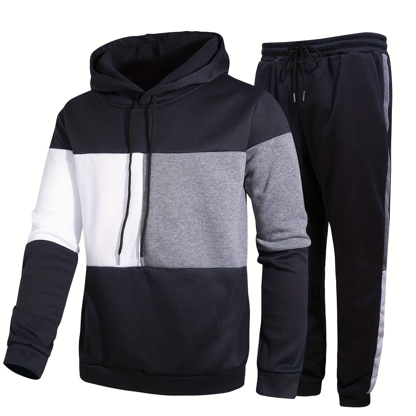 jiaabc Men's Colorblock Hooded Sweatshirt Casual Outfit Set, 2 Pieces Long Sleeve Pullover Hoodies And Drawstring Sweatpants