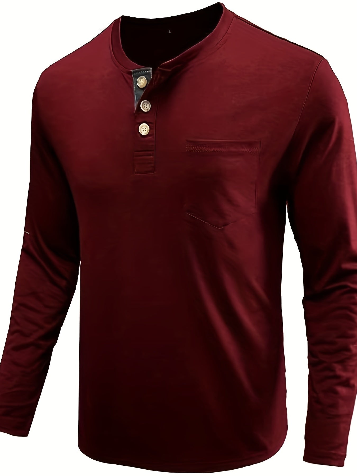 Men's Solid Color Henley T-shirt, Long Sleeve Comfy Casual Top For Autumn