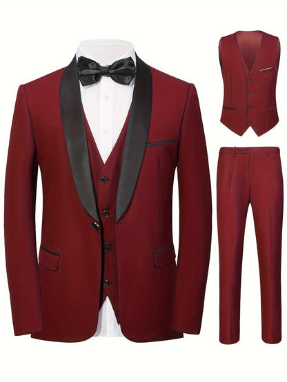 Men's Suit Three-piece Suit Vest Jacket And Pants British Style With Shawl Collar Fashionable, Simple And Versatile, Suitable For Business, Banquets, Weddings And Other Activities