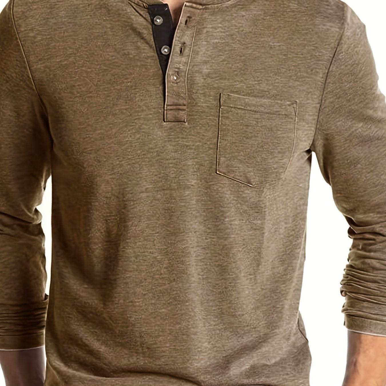 Men's Solid Color Henley T-shirt, Long Sleeve Comfy Casual Top For Autumn