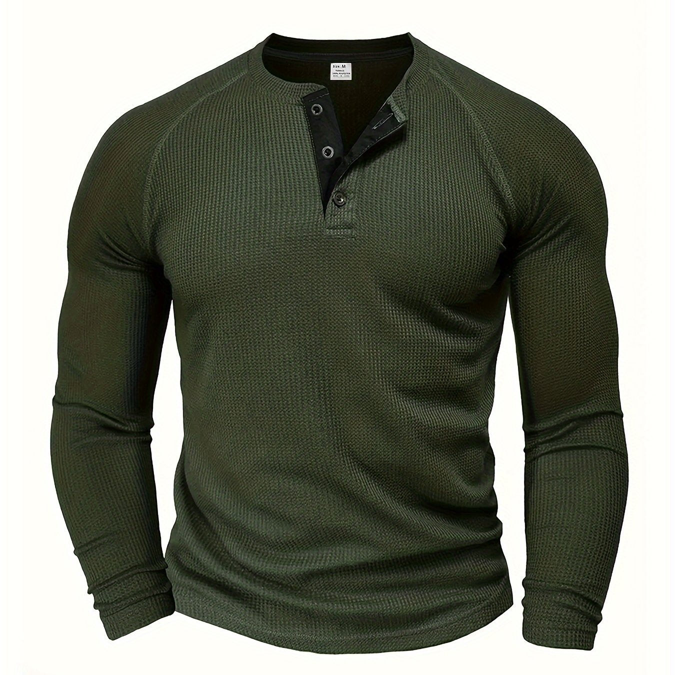 Fall Mens Outfits Men's Loose Solid Henley Shirt, Crew Neck Half Button Long Sleeve Shirt For Spring Fall Outdoor Activities