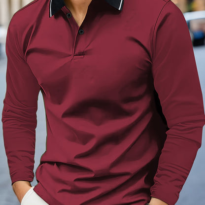 Fall Mens Outfits Men's Casual V-Neck Long Sleeve Rugby Shirt For Spring Autumn, Men's Clothing