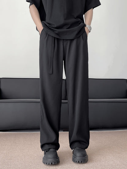 Men's Casual Wide-Leg Pants - Loose Fit, Solid Color with Pockets, Machine Washable - Perfect for Spring/Fall