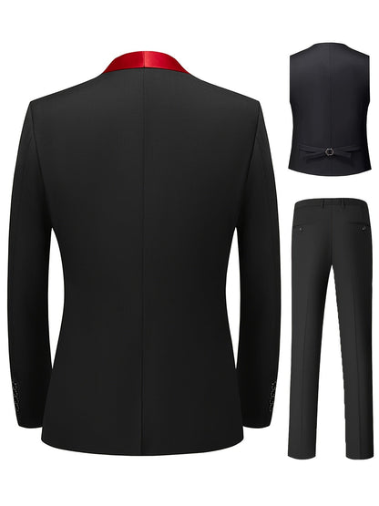 Men's Suit Three-piece Suit Vest Jacket And Pants British Style With Shawl Collar Fashionable, Simple And Versatile, Suitable For Business, Banquets, Weddings And Other Activities