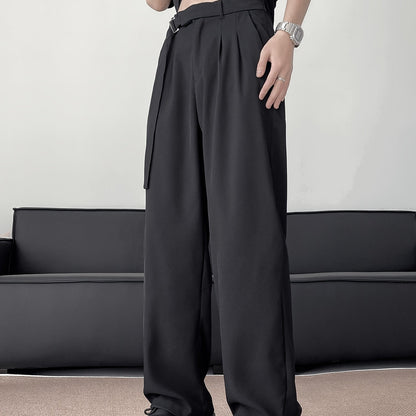 Men's Casual Wide-Leg Pants - Loose Fit, Solid Color with Pockets, Machine Washable - Perfect for Spring/Fall