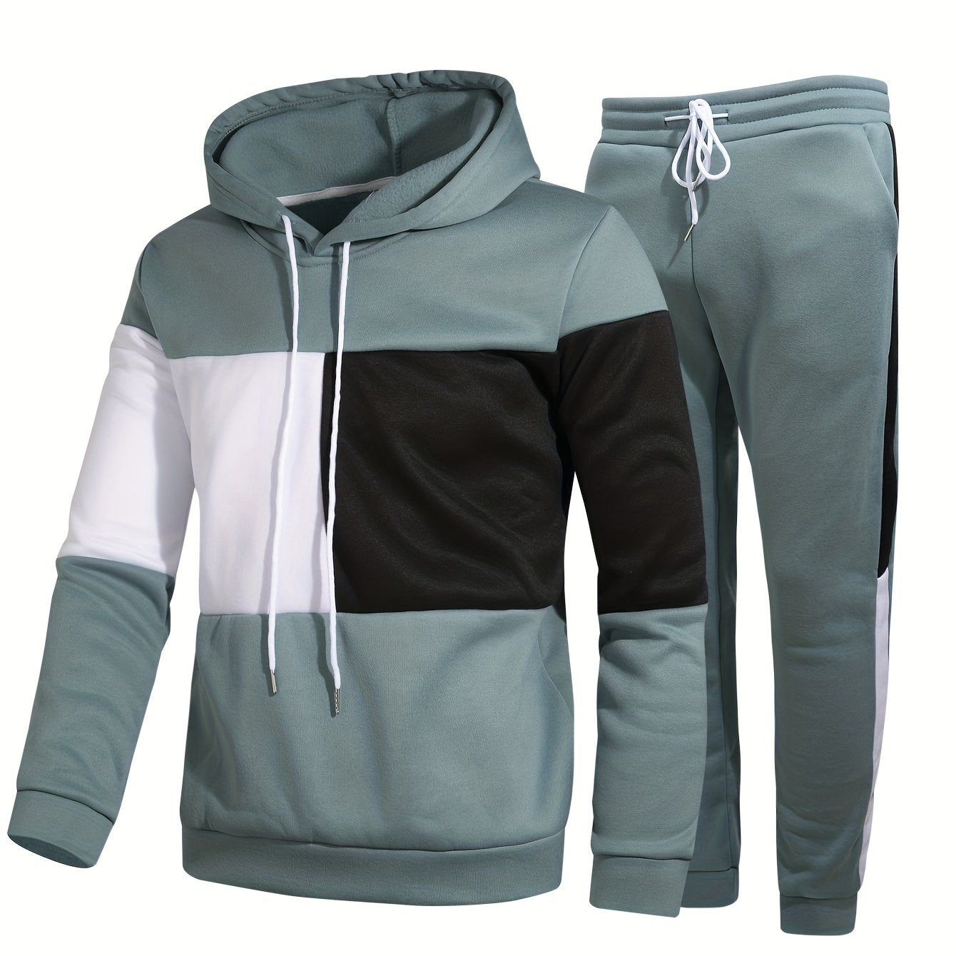 jiaabc Men's Colorblock Hooded Sweatshirt Casual Outfit Set, 2 Pieces Long Sleeve Pullover Hoodies And Drawstring Sweatpants