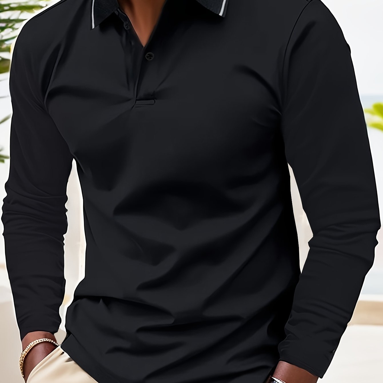 Fall Mens Outfits Men's Casual V-Neck Long Sleeve Rugby Shirt For Spring Autumn, Men's Clothing