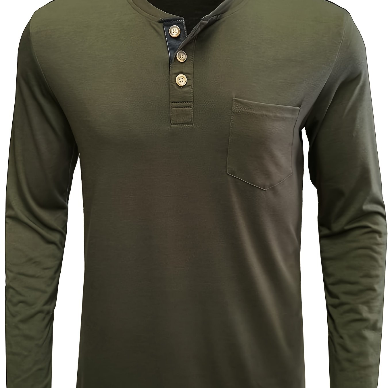 Men's Solid Color Henley T-shirt, Long Sleeve Comfy Casual Top For Autumn