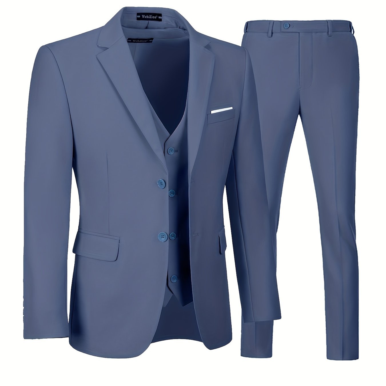 jiaabc 3-Piece Set of Men's Classic Solid Dress Suit - Notch Lapel Blazer, Single Breasted Dress Vest, and Formal Pants for Business, Banquet, and Wedding Occasions - High-Quality, Comfortable, and Versatile