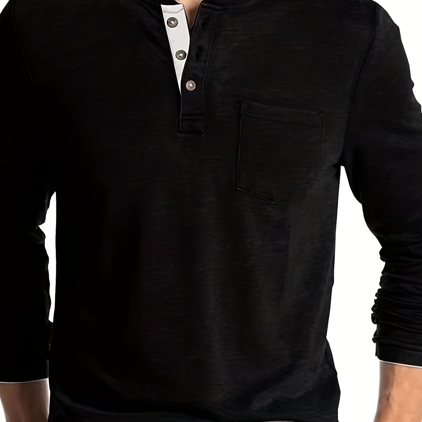 Men's Solid Color Henley T-shirt, Long Sleeve Comfy Casual Top For Autumn