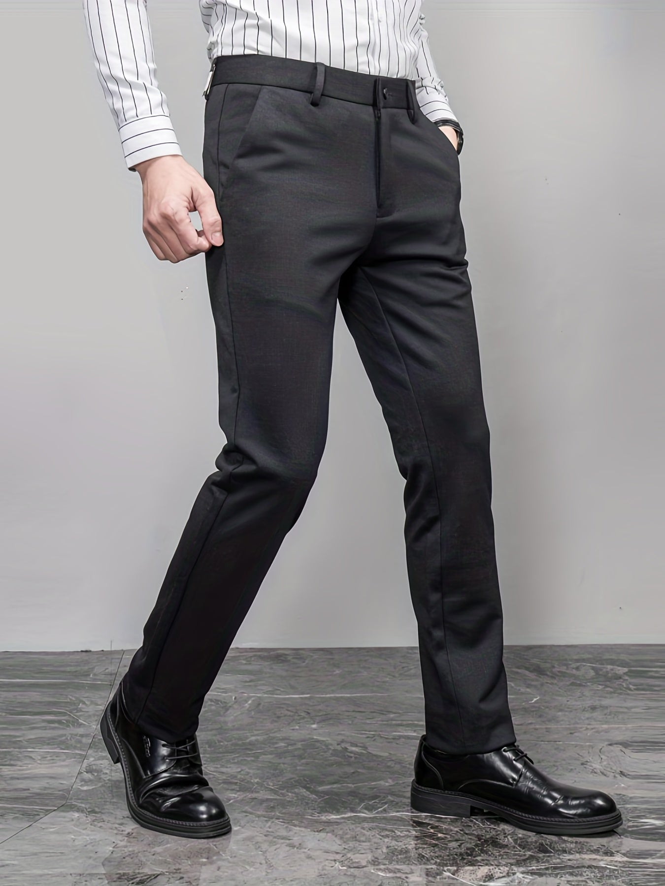 jiaabc Semi-formal Classic Design Slim Fit Suit Trousers, Men's Pants For Spring Summer Business Occasion