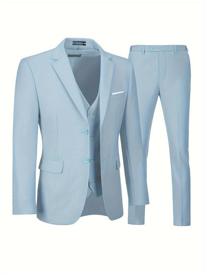 jiaabc 3-Piece Set of Men's Classic Solid Dress Suit - Notch Lapel Blazer, Single Breasted Dress Vest, and Formal Pants for Business, Banquet, and Wedding Occasions - High-Quality, Comfortable, and Versatile