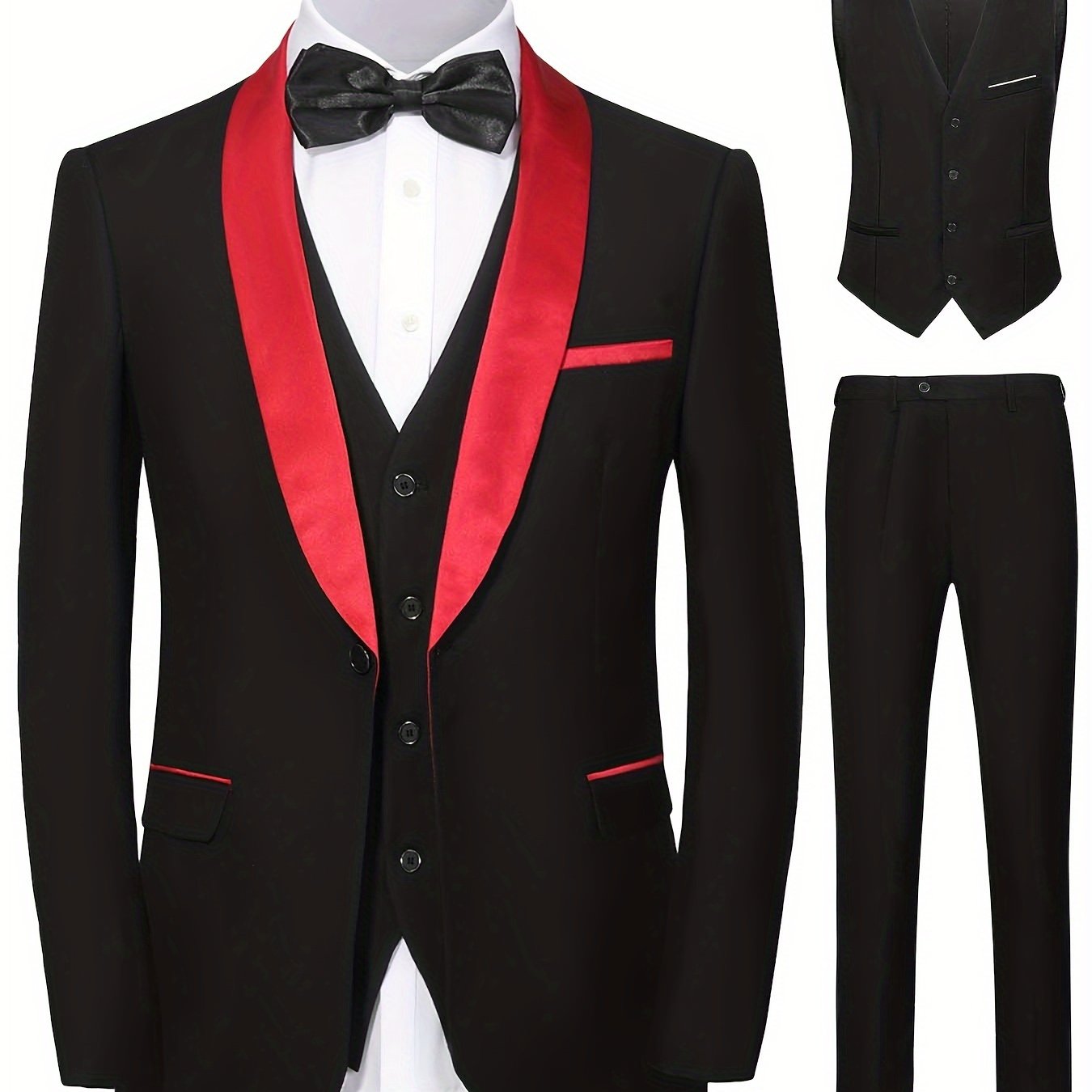 Men's Suit Three-piece Suit Vest Jacket And Pants British Style With Shawl Collar Fashionable, Simple And Versatile, Suitable For Business, Banquets, Weddings And Other Activities