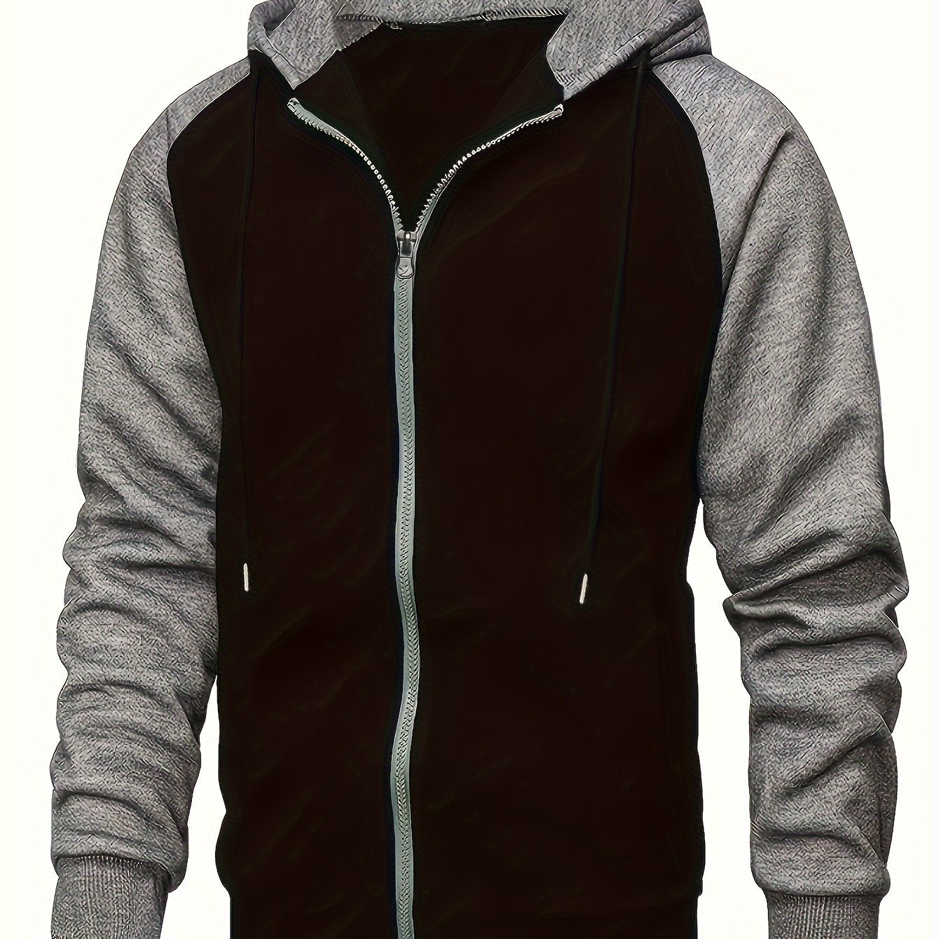 Men's Color Block Drawstring Hooded Long Sleeve Zip-up Jacket With Pockets, Men's Hooded Jacket For Spring And Autumn, Suitable For Workout Training