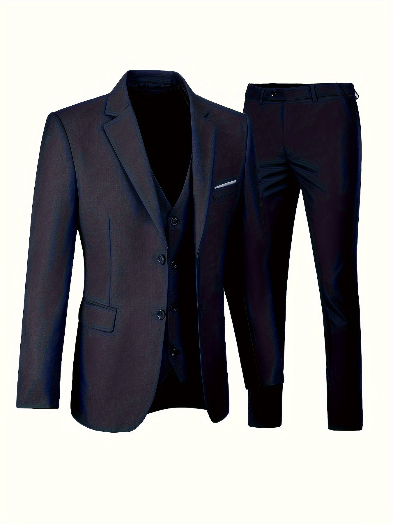 jiaabc 3-Piece Set of Men's Classic Solid Dress Suit - Notch Lapel Blazer, Single Breasted Dress Vest, and Formal Pants for Business, Banquet, and Wedding Occasions - High-Quality, Comfortable, and Versatile