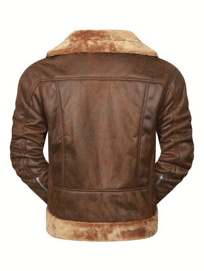 jiaabc Men's Pu Jacket, Chic Faux Leather Jacket For Fall Winter