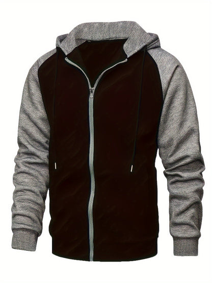 jiaabc Color Block Men's Hooded Jacket Casual Long Sleeve Hoodies With Zipper Gym Sports Hooded Coat For Winter Fall