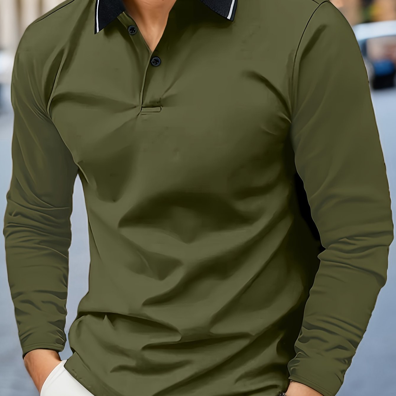 Fall Mens Outfits Men's Casual V-Neck Long Sleeve Rugby Shirt For Spring Autumn, Men's Clothing