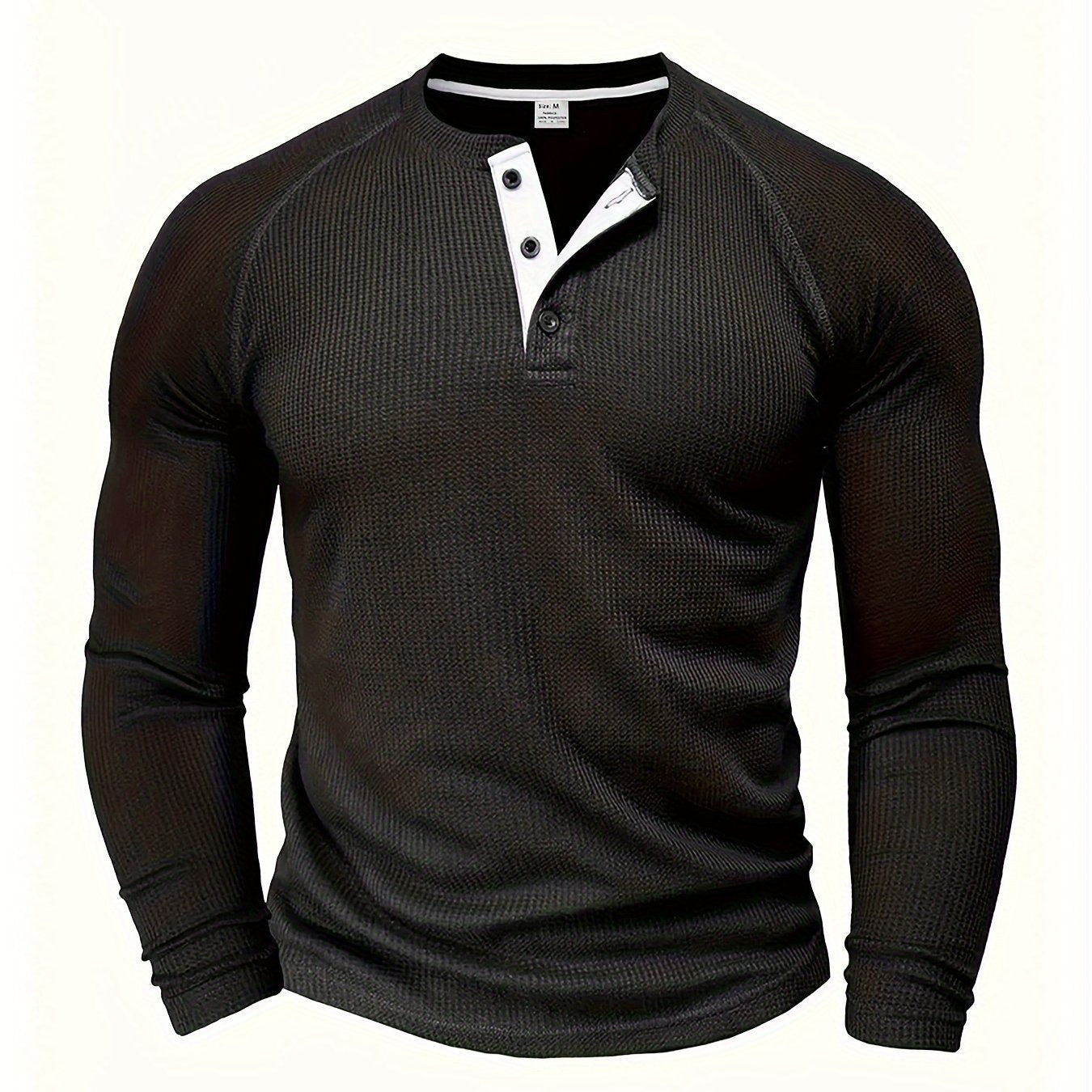 Fall Mens Outfits Men's Loose Solid Henley Shirt, Crew Neck Half Button Long Sleeve Shirt For Spring Fall Outdoor Activities