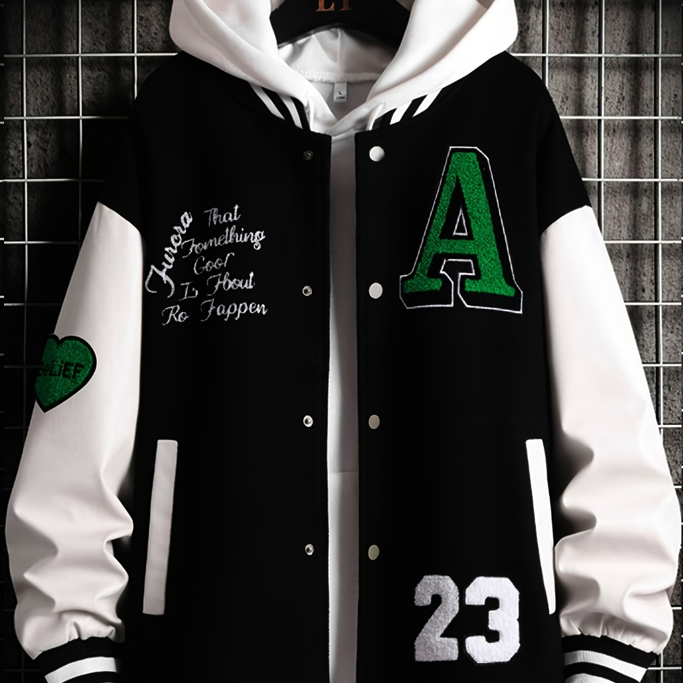 jiaabc Alphabets Print Color Block Varsity Jackets, Men's Casual Baseball Collar Jacket Coat For Spring Fall