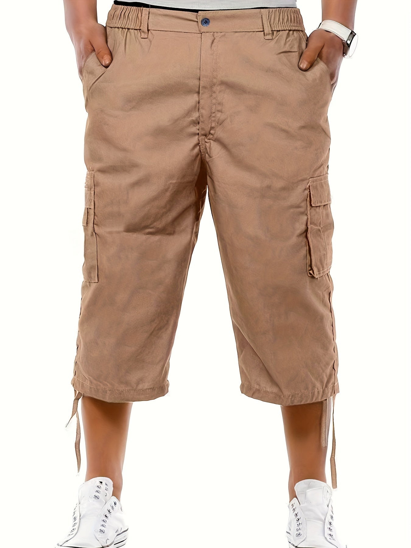 Men's Casual Cargo Shorts with Adjustable Drawstring Waist and Secure Zip Pockets - Comfort Fit for Outdoor and Summer Wear