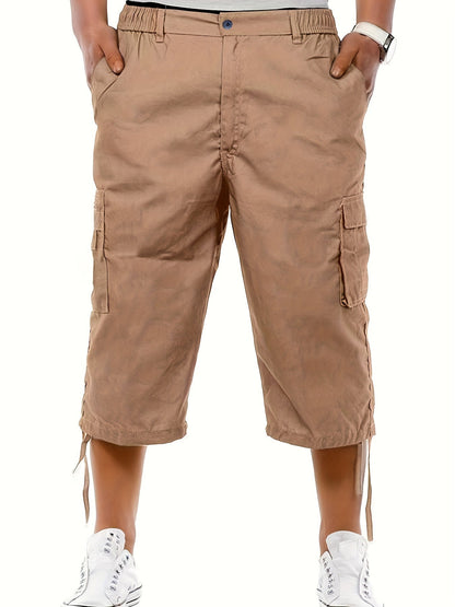 Men's Casual Cargo Shorts with Adjustable Drawstring Waist and Secure Zip Pockets - Comfort Fit for Outdoor and Summer Wear