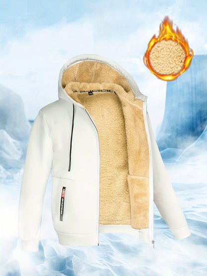 Men's Winter Sherpa Hooded Jacket Thick Warm Zip Up Hooded Jacket For Autumn Winter