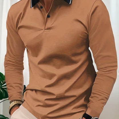 Fall Mens Outfits Men's Casual V-Neck Long Sleeve Rugby Shirt For Spring Autumn, Men's Clothing