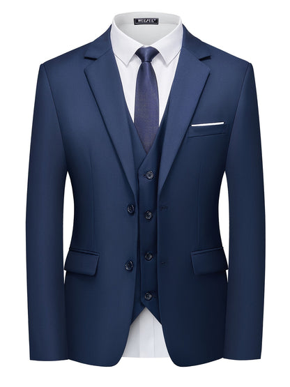 jiaabc 3-Piece Classic Solid Dress Suit Set - Single-Breasted Jacket, Vest, and Trousers - Formal Attire for Men, Perfect for Weddings, Job Interviews, and Business Meetings