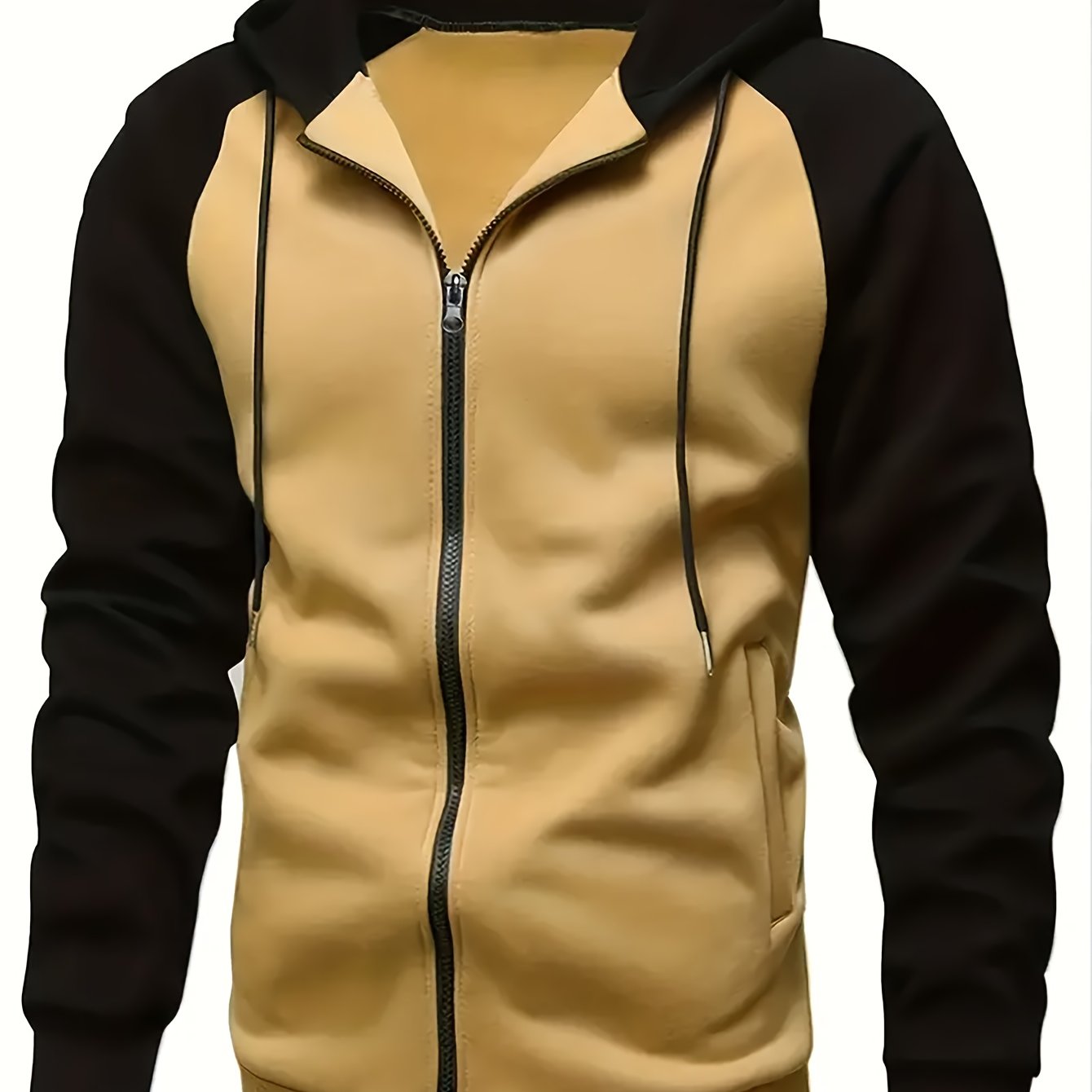 Men's Color Block Drawstring Hooded Long Sleeve Zip-up Jacket With Pockets, Men's Hooded Jacket For Spring And Autumn, Suitable For Workout Training