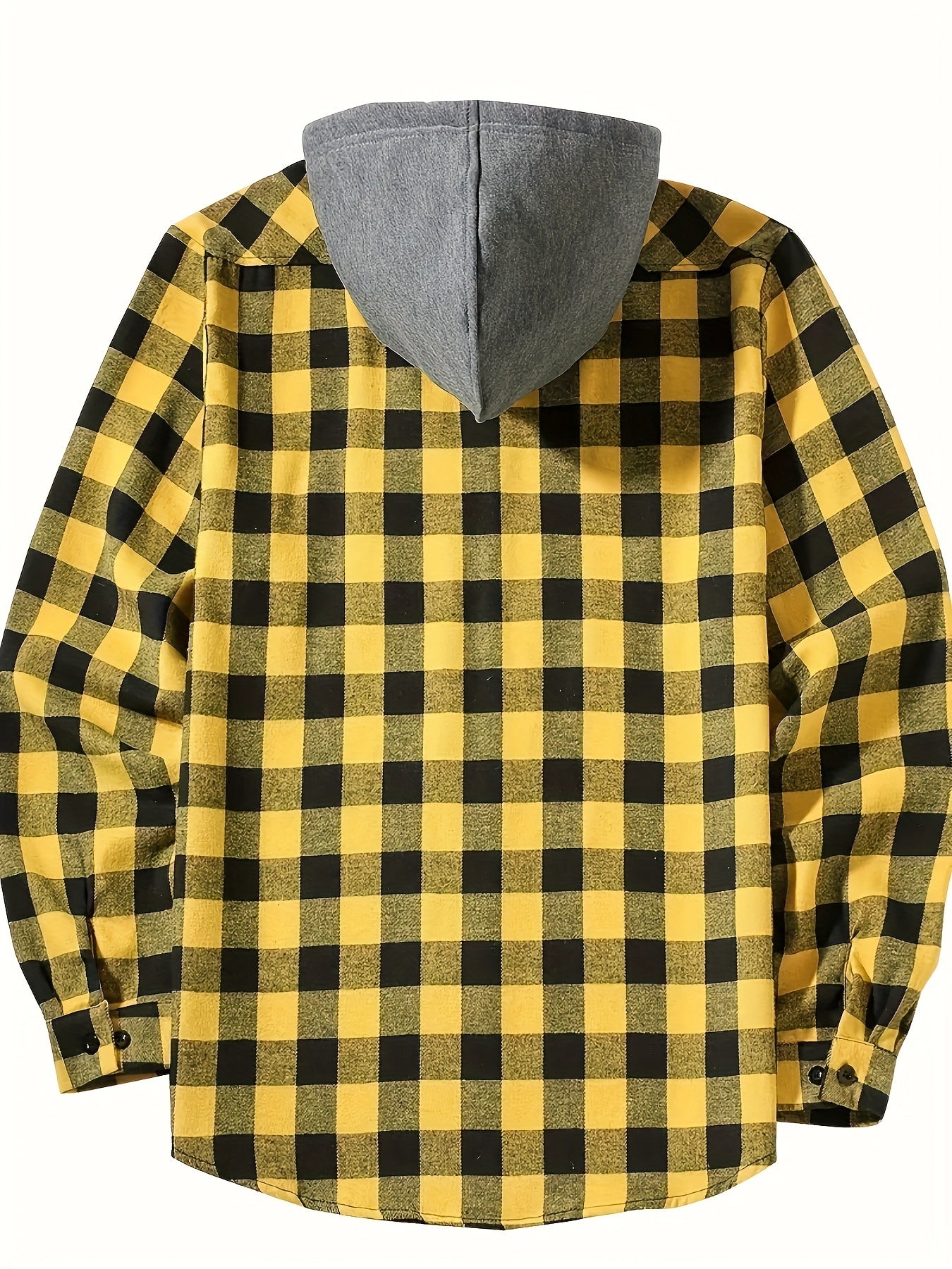 Men's Casual Hooded Plaid Shirt, Long Sleeve Button Up Clothing, Fashion Outerwear