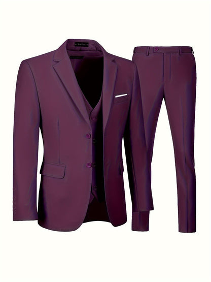 jiaabc 3-Piece Set of Men's Classic Solid Dress Suit - Notch Lapel Blazer, Single Breasted Dress Vest, and Formal Pants for Business, Banquet, and Wedding Occasions - High-Quality, Comfortable, and Versatile