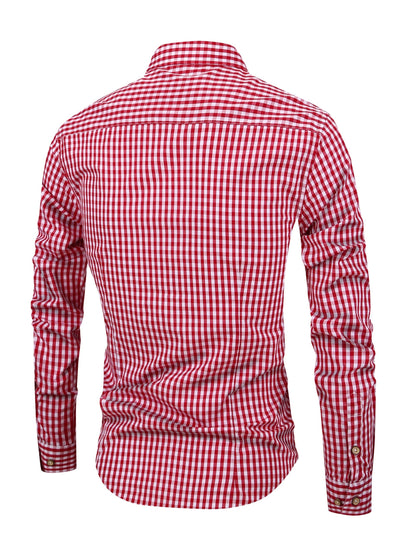 Men's Stylish Checkered Pattern Shirt, Casual Breathable Lapel Button Up Long Sleeve Shirt Top For City Walk Street Hanging Outdoor Activities