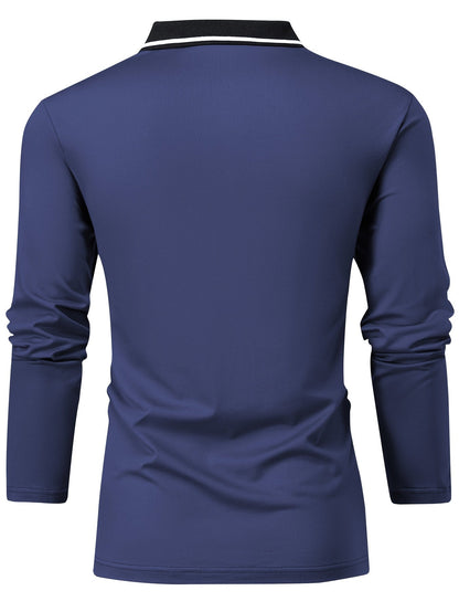 Fall Mens Outfits Men's Casual V-Neck Long Sleeve Rugby Shirt For Spring Autumn, Men's Clothing