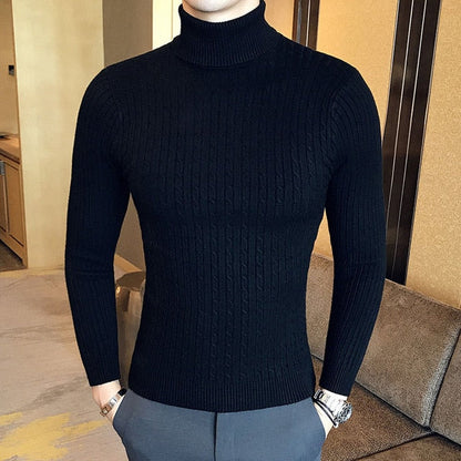 Brand Men Turtleneck Sweaters and Pullovers New Fashion Knitted Sweater Winter Men Pullover Homme Wool Casual Solid Clothes