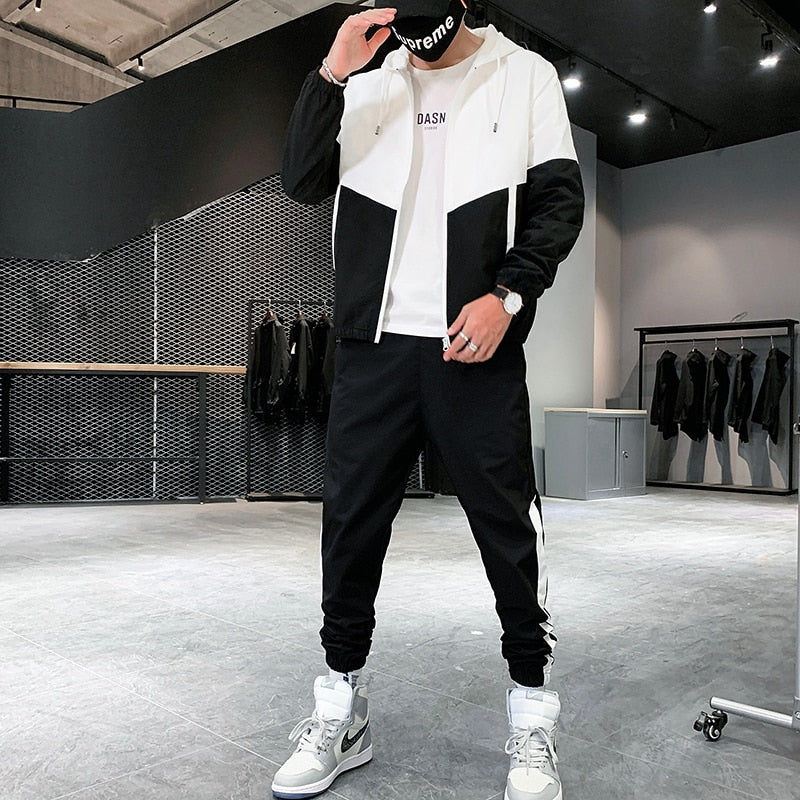 jiaabc Patchwork Hip Hop Casual Men's Sets 2023 Korean Style 2 Piece Sets Clothes Men Streetwear Fitness Male Tracksuit