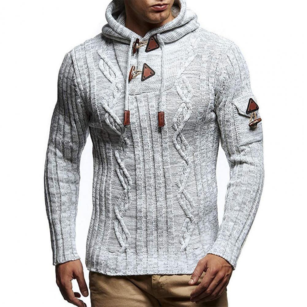 jiaabc Men's Hooded Pullover Sweaters Long Sleeve Acrylic Fiber Comfort Stretch Sweater Autumn Winter Slim Fit Knitted Top Men Clothing