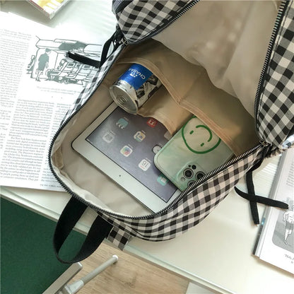 School Backpacks Plaid Pattern Women's Backpack Fashion College Students School Bags for Girls Teenager Casual Female Schoolbag