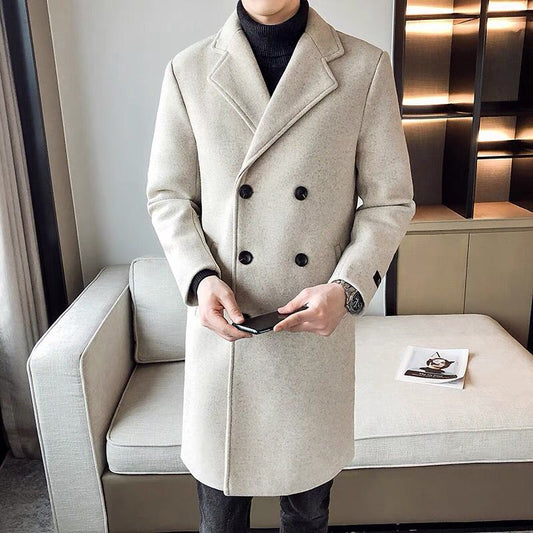 jiaabc New Luxury Business Long Slim Fit Men Trench Coat Winter Thick Warm Double Breasted Wool Coats Fashion Men Coats Streetwear