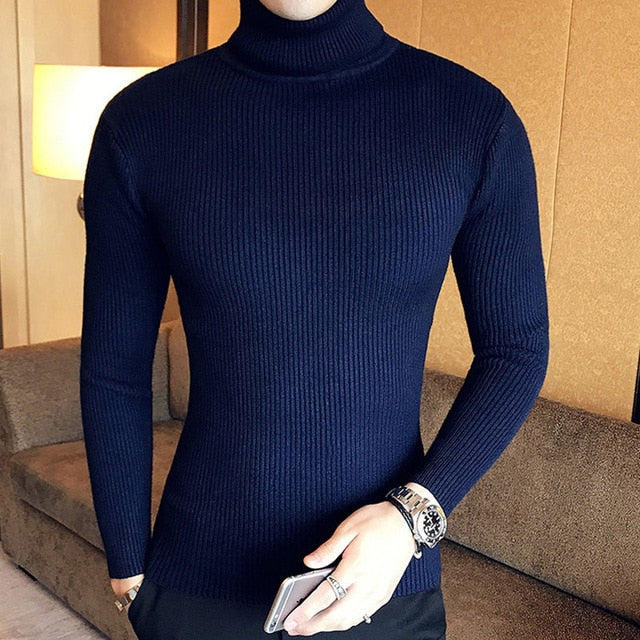 Brand Men Turtleneck Sweaters and Pullovers New Fashion Knitted Sweater Winter Men Pullover Homme Wool Casual Solid Clothes