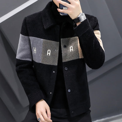 jiaabc Winter Wool Blends Jacket Men Short Casual Business Trench Coat Slim Stitching Windbreaker Social Streetwear Overcoat